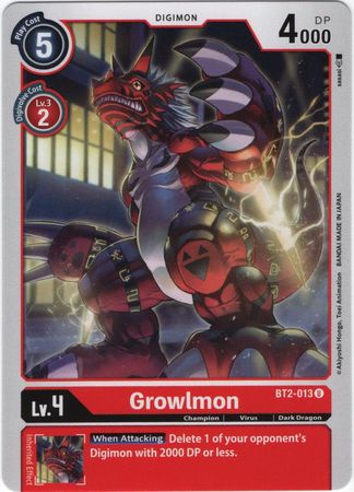 Digimon Card Ver 1.0 Growlmon BT2-013 U