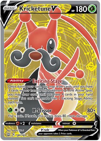 <transcy>لعبة Pokemon Card Battle Styles 142/163 142/163 Kricketune V Full Art</transcy>