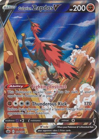 Pokemon Card Chilling Reign 174/198 Galarian Zapdos V Full Art