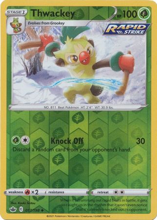 <transcy>Pokemon Card Chilling Reign 017/198 Thwackey Reverse Holo 罕见</transcy>