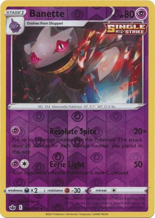 Pokemon Card Chilling Reign 063/198 Banette Reverse Holo Rare