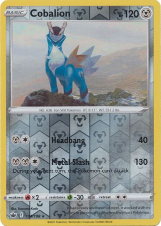 <transcy>Pokemon Card Chilling Reign 114/198 Cobalion Reverse Holo Rare</transcy>