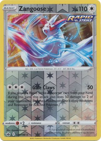 <transcy>Pokemon Card Chilling Reign 120/198 Zangoose Reverse Holo Sjælden</transcy>
