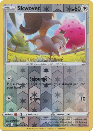<transcy>Pokemon Card Chilling Reign 127/198 Skwovet Reverse Holo Common</transcy>