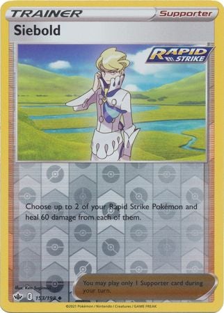 Pokemon Card Chilling Reign 153/198 Siebold Supporter Reverse Holo Uncommon