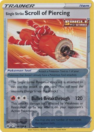 <transcy>Pokemon Card Chilling Reign 154/198 Single Strike Scroll of Piercing Item Reverse Holo Ungewöhnlich</transcy>