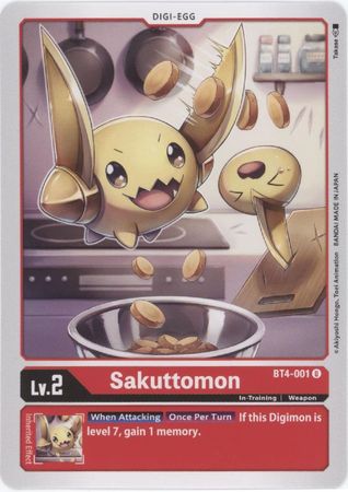 <transcy>بطاقة Digimon Great Legend Sakuttomon BT4-001 U</transcy>