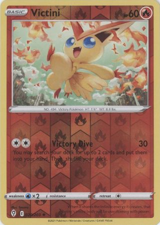<transcy>口袋妖怪卡片进化天空 20/203 020/203 Victini Reverse Holo Holo 稀有</transcy>