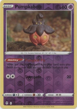 <transcy>لعبة Pokemon Card Evolution Skies 76/203 076/203 Pumpkaboo Reverse Holo Common</transcy>