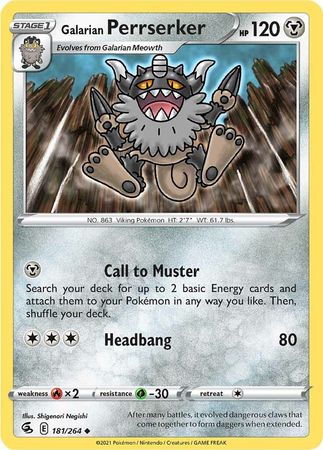 Pokemon Card Fusion Strike 181/264 Galarian Perrserker Usædvanlig