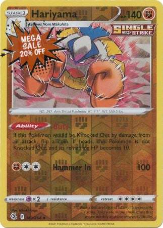 Pokemon Card Fusion Strike 143/264 Hariyama Reverse Holo Uncommon   Brokenvase Games
