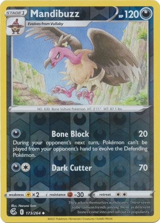 Pokemon Card Fusion Strike 173/264 Mandibuzz Reverse Holo Usædvanlig