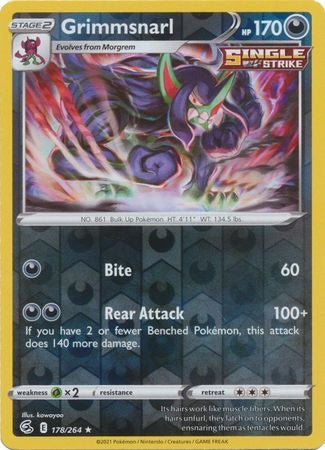 Pokemon Card Fusion Strike 178/264 Grimmsnarl Reverse Holo Sjælden