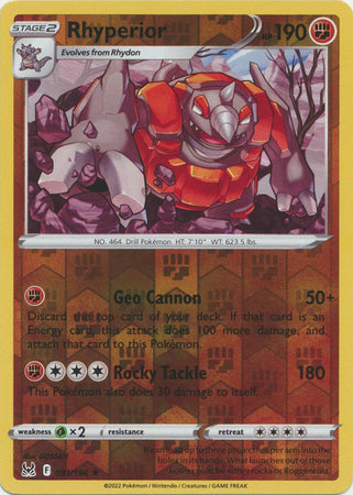 Pokemon Card Lost Origin 091/196 91/196 Rhyperior Reverse Holo Rare *MINT*