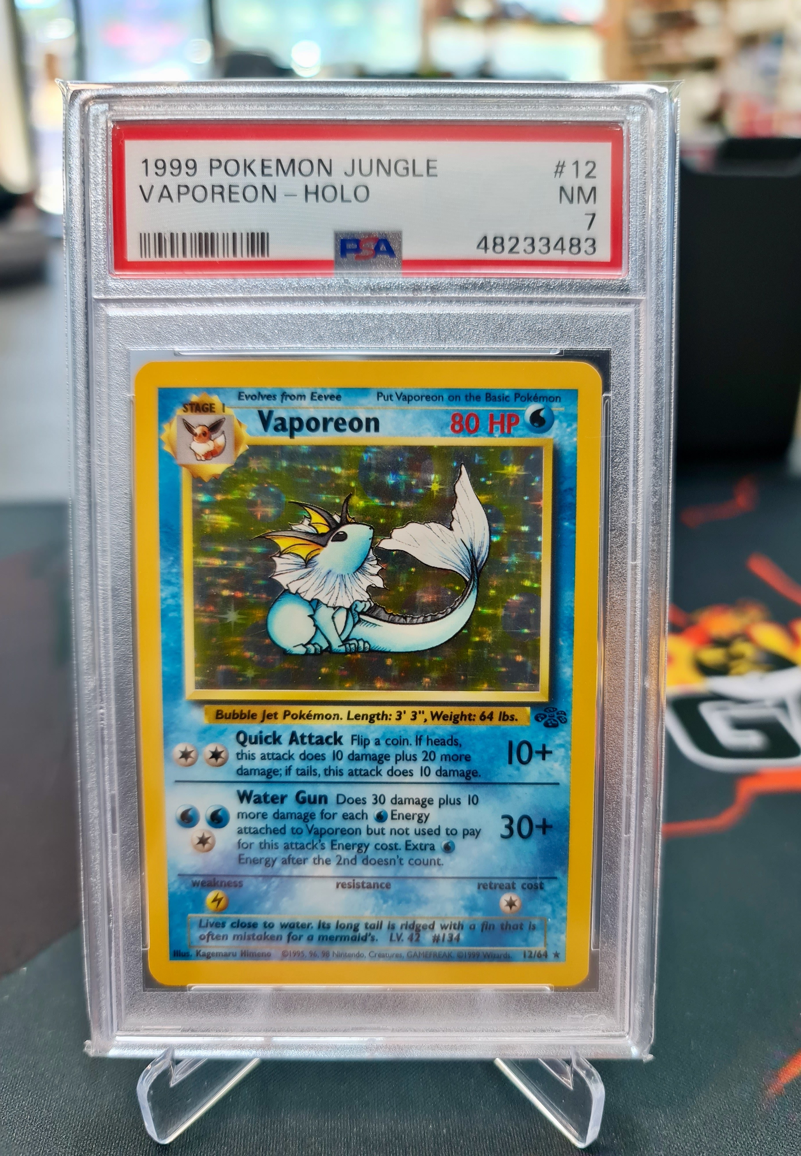 Pokemon Card Jungle Set Vaporeon 12/64 Holo Rare PSA 7 – Brokenvase Games