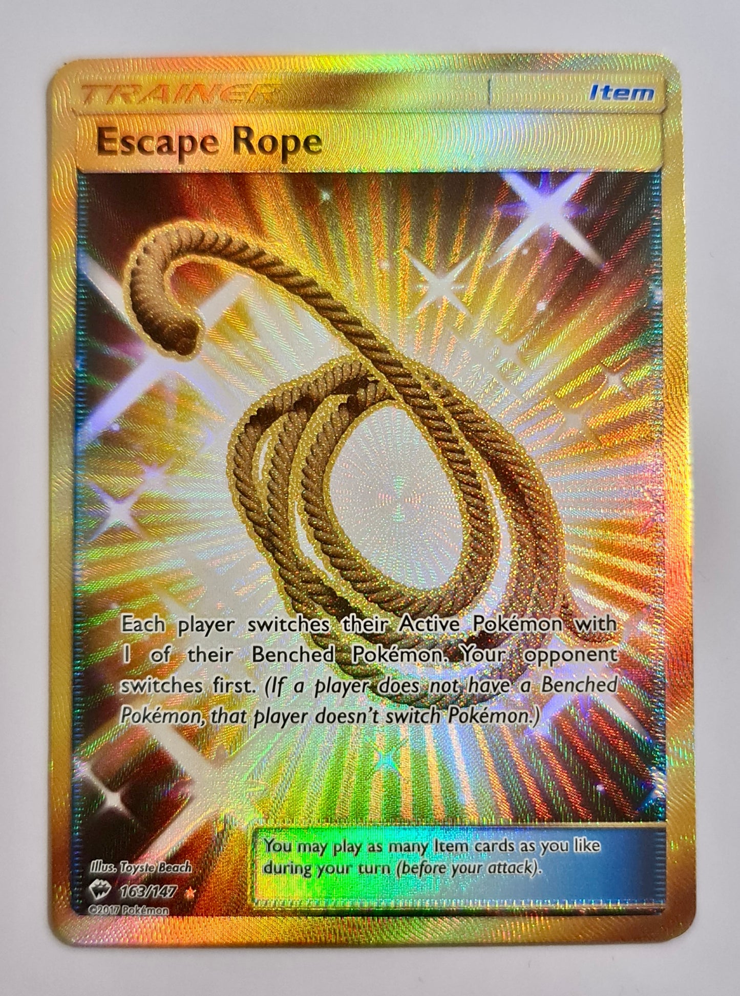 Pokemon Card Sun & Moon Burning Shadows 163/147 Escape Rope Secret Rare