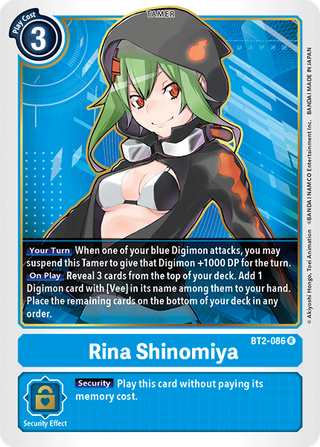 Digimon Card Ver 1.5 Rina Shinomiya BT2-086 R