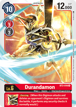 بطاقة Digimon الإصدار 1.5 Durandamon BT3-016 R.