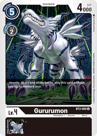 بطاقة Digimon الإصدار 1.5 Gururumon BT3-065 U