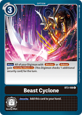 بطاقة Digimon الإصدار 1.5 Beast Cyclone BT3-106 C.