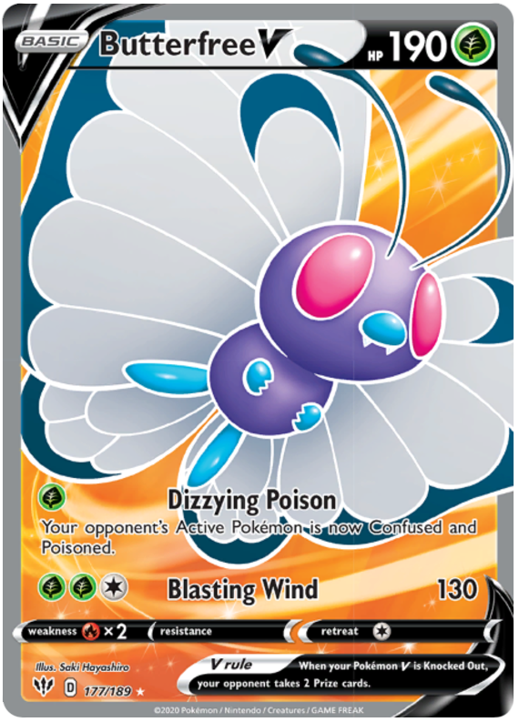 Pokemon Card Darkness Ablaze 177/189 177/189 Butterfree V Full Art *M*