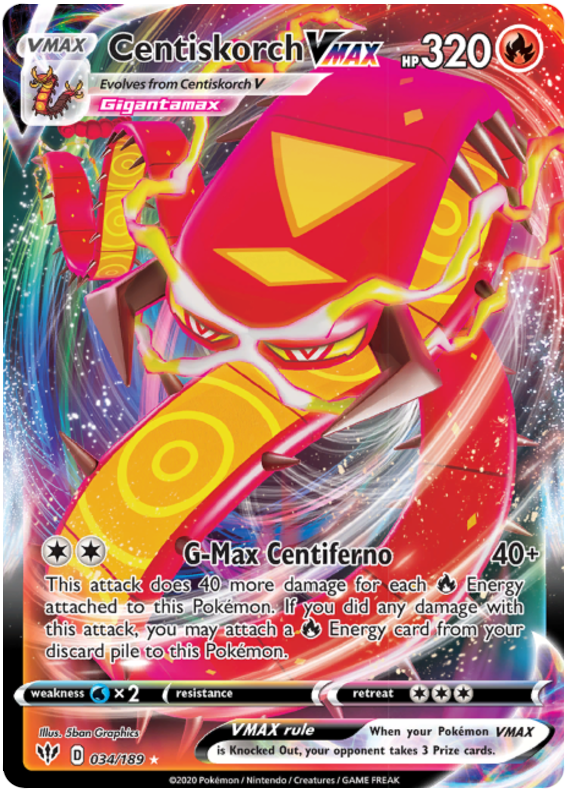 <transcy>Pokemon Card Darkness Ablaze 34/189 034/189 Centiskorch VMAX Ultra Rare</transcy>