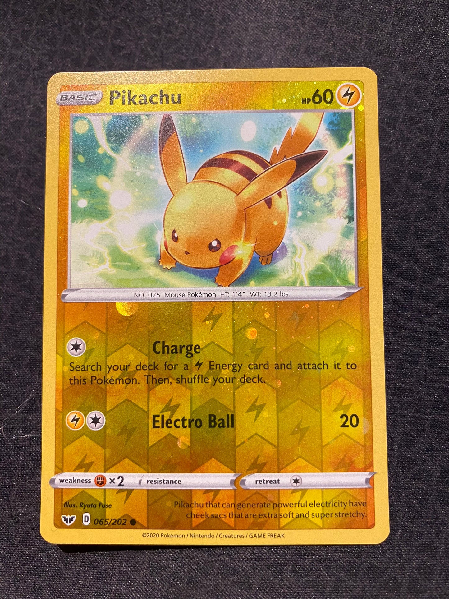 Pokemon Card Sword and Shield 065/202 65/202 Pikachu Cosmo Reverse Holo Common