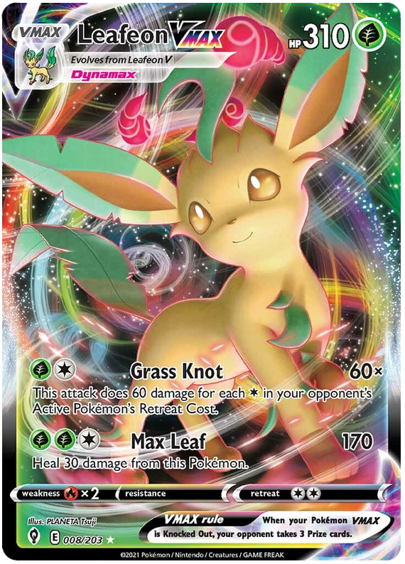 لعبة Pokemon Card Evolution Skies 8/203 008/203 Leafeon VMAX Ultra Rare * M *