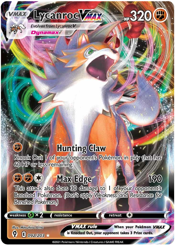 لعبة Pokemon Card Evolution Skies 92/203 092/203 Lycanroc VMAX Ultra Rare * M *
