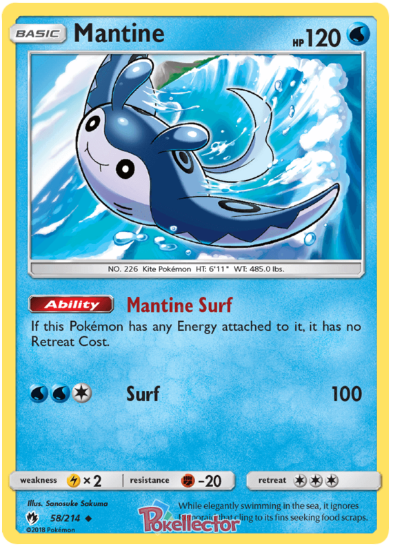 Pokemon Card Lost Thunder 58/214 058/214 Mantine Uncommon *MINT*