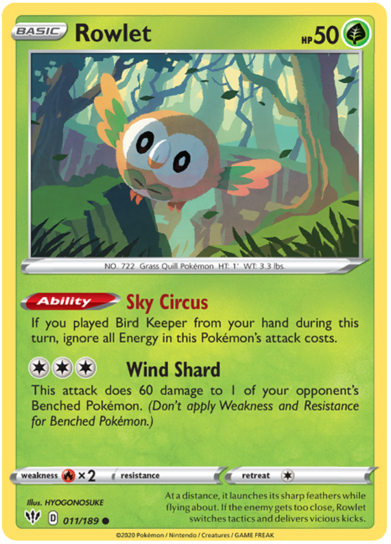 <transcy>Pokemon Card Darkness Ablaze 11/189 011/189 Rowlet 普通</transcy>