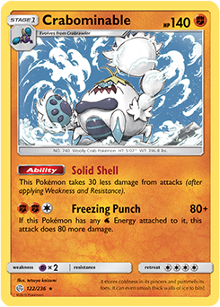 <transcy>Pokemon Card Cosmic Eclipse 122/236 Crabominable Sjælden</transcy>