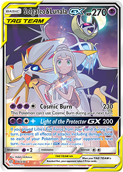 <transcy>Pokemon Karte Cosmic Eclipse 216/236 Solgaleo & Lunala Tag Team GX Volle Kunst</transcy>