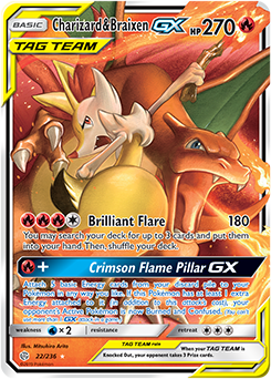 <transcy>Pokemon Card Cosmic Eclipse 022/236 22/236 Charizard & Braixen Tag Team GX Ultra Rare</transcy>