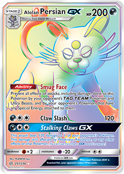 Pokemon Card Cosmic Eclipse 257/236 Alolan Persian GX Hyper Rare