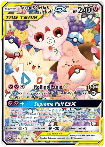 <transcy>بطاقة Pokemon Cosmic Eclipse 143/236 Togepi & Cleffa & Igglybuff Tag Team GX Ultra Rare</transcy>