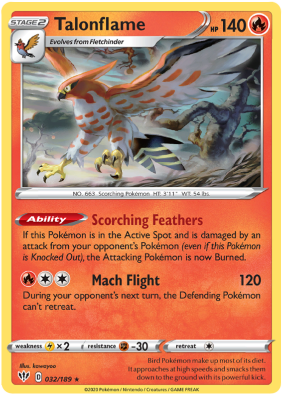 <transcy>Pokemon Card Darkness Ablaze 32/189 032/189 Talonflame Rare</transcy>