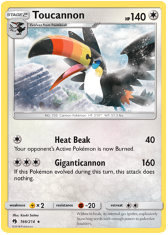 Pokemon Card Lost Thunder 166/214 Toucannon Rare *MINT*