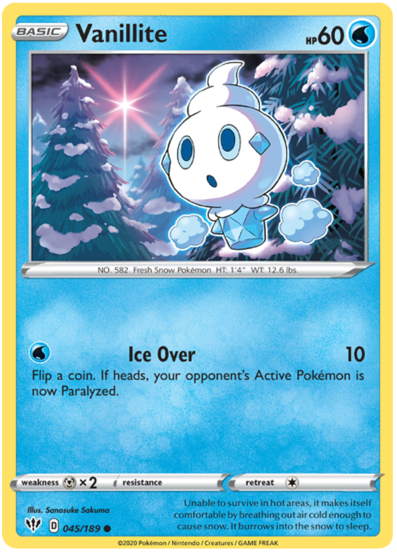 <transcy>Pokemon Card Darkness Ablaze 45/189 045/189 Vanillite Common</transcy>