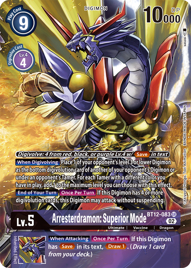 Digimon Card Across Time Arresterdramon: Superior Mode Alt Art BT12-083 SR