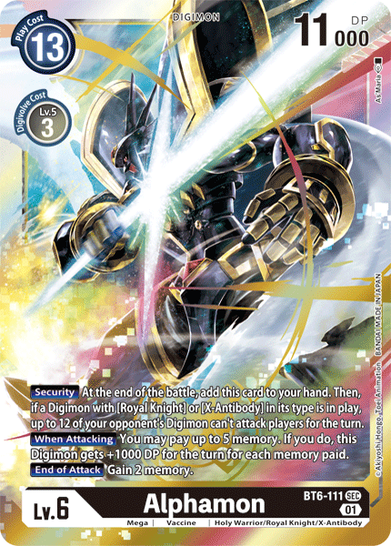 بطاقة Digimon Double Diamond Alphamon BT6-111 SEC