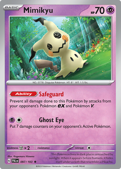 Pokemon Card Paldea Evolved 097/193 97/193 Mimikyu Holo Rare *MINT*