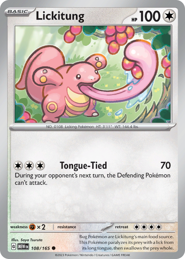 108/165 Lickitung  Pokemon Card  151 Common *MINT*