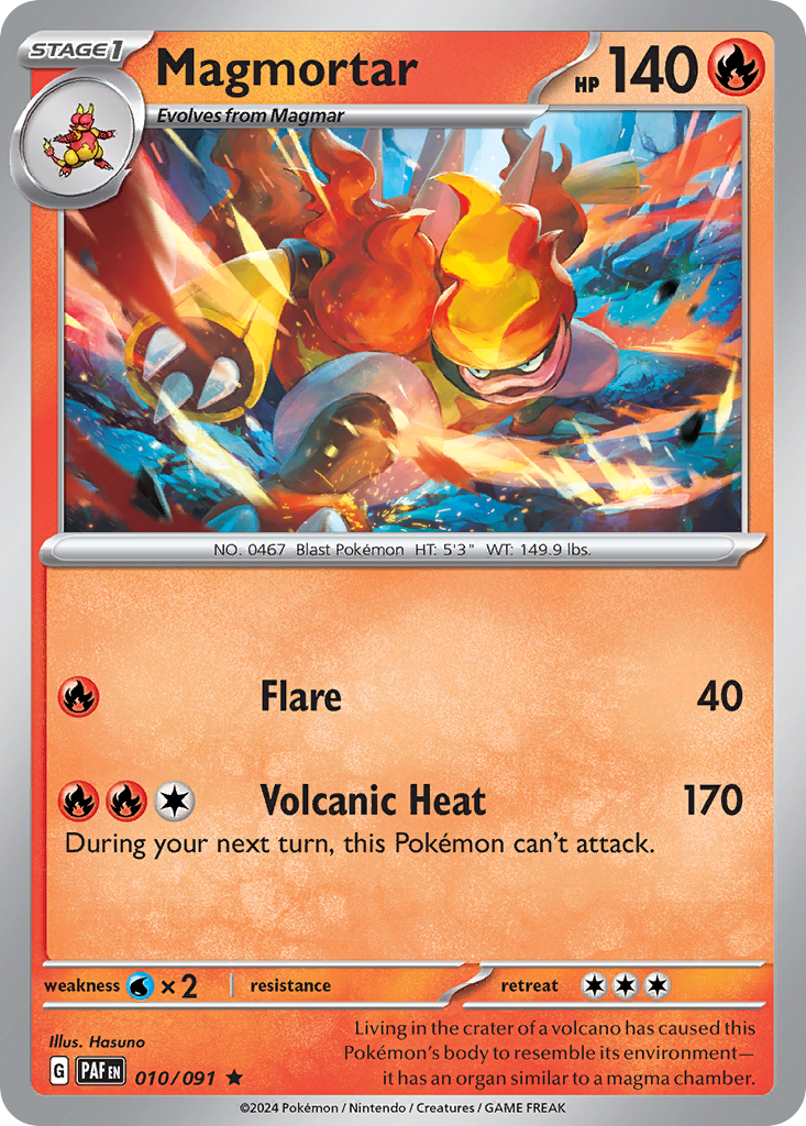 10/91 Magmortar  Pokemon Card  Paldean Fates Holo Rare *MINT*