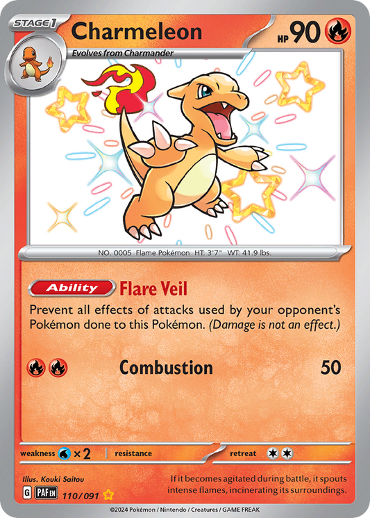 110/91 Charmeleon  Pokemon Card  Paldean Fates Shiny Rare *MINT*