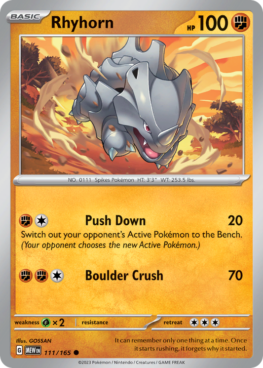 111/165 Rhyhorn  Pokemon Card  151 Common *MINT*