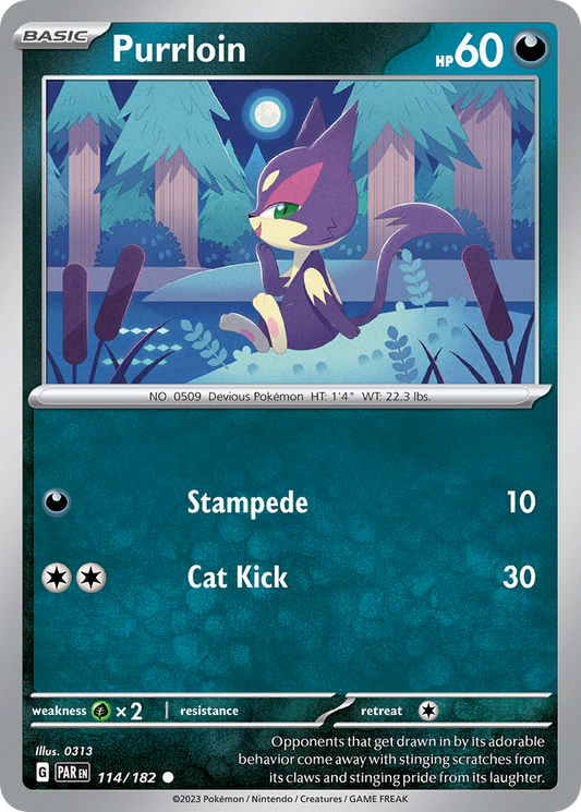 114/182 Purrloin  Pokemon Card  Paradox Rift Common *MINT*