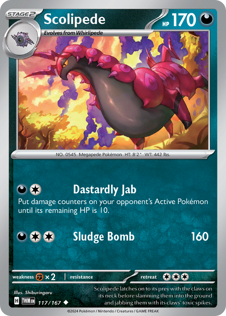 117/167 Scolipede  Pokemon Card  Twilight Masquerade Uncommon *MINT*