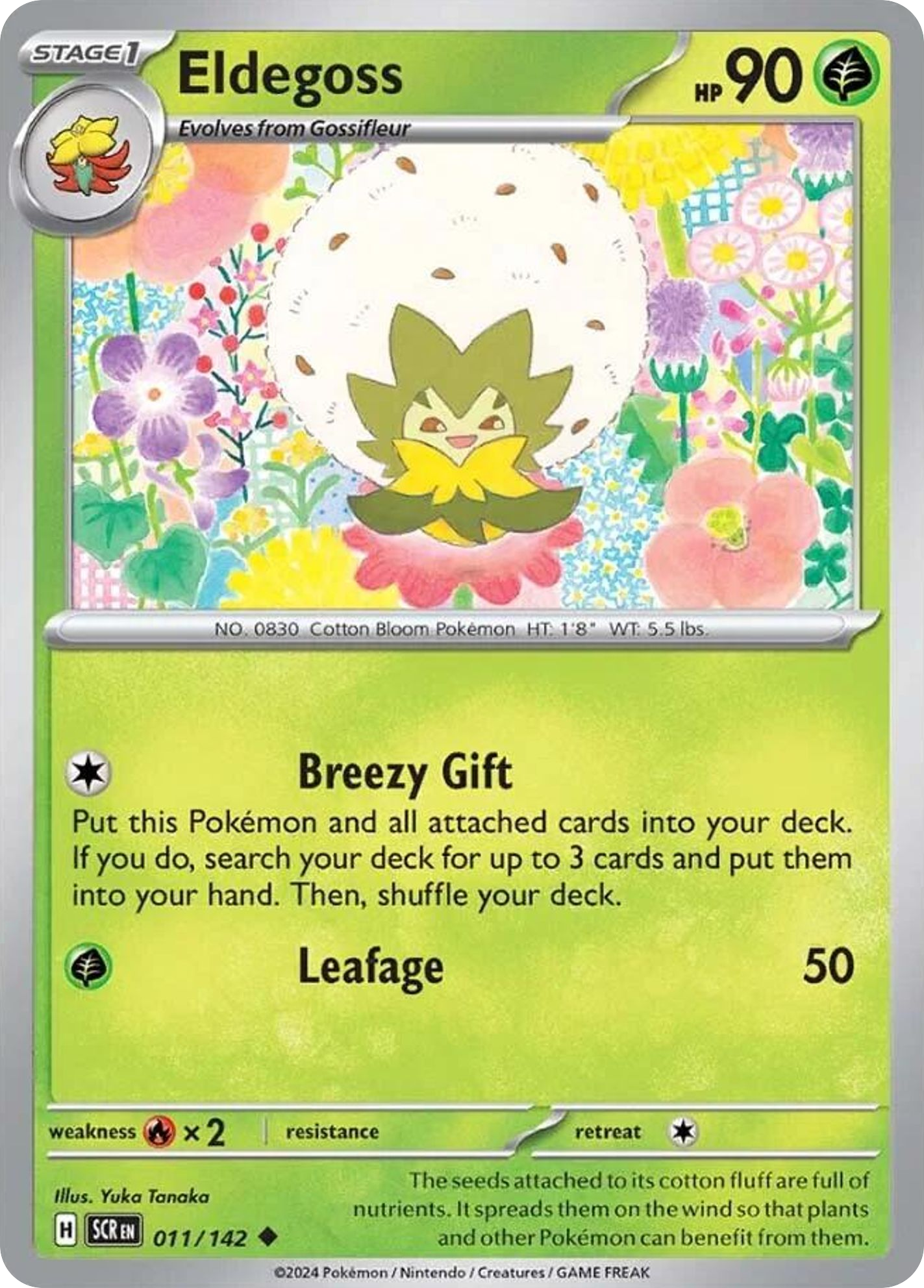 011/142 11/142 Eldegoss  Pokemon Card  Stellar Crown Uncommon *MINT*