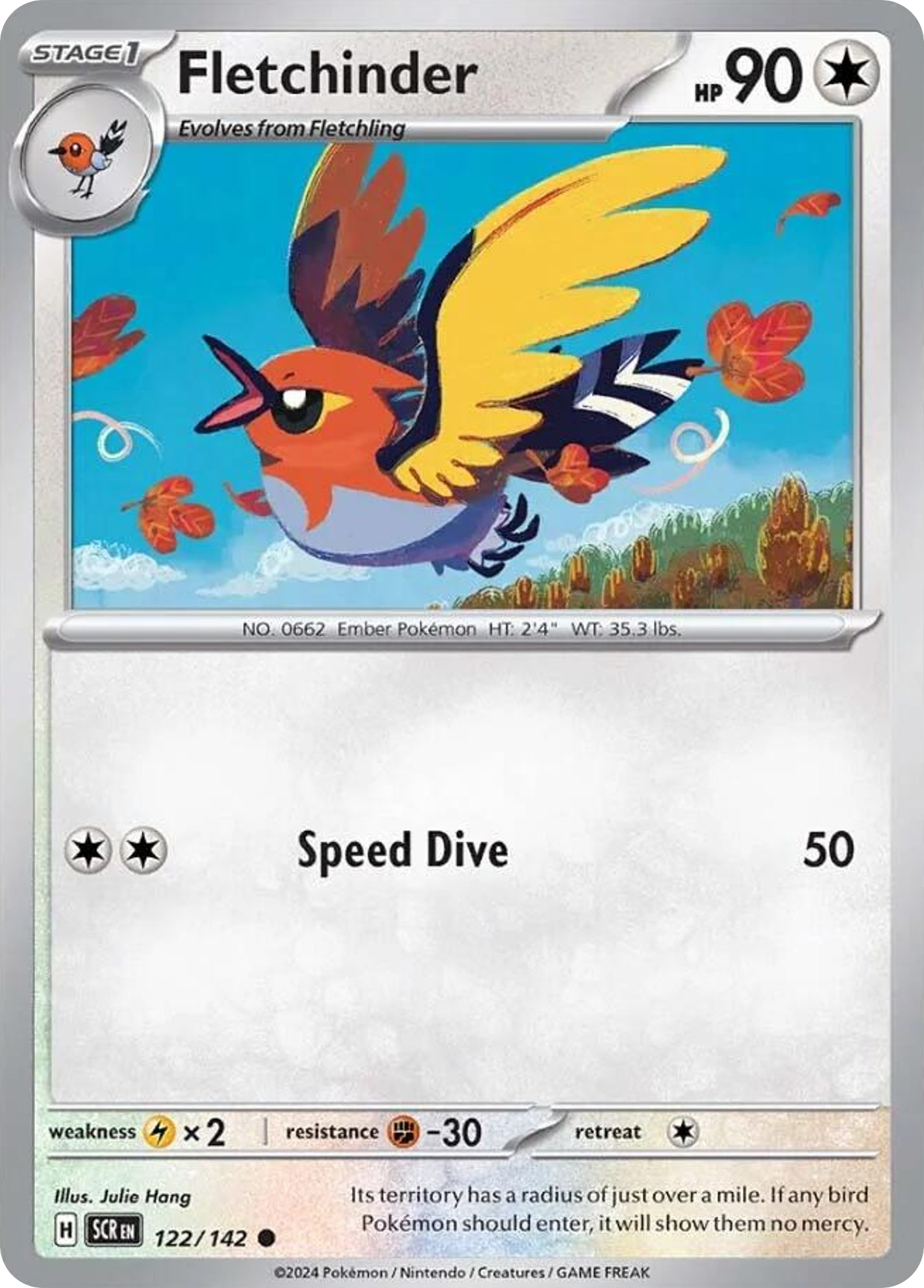 122/142 Fletchinder  Pokemon Card  Stellar Crown Common *MINT*